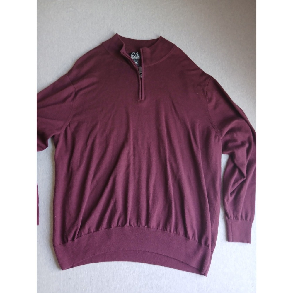 Jos A Bank Sweater 3xb 100 Merino Wool 1/4 Zip Burgundy Knit Mock Neck Cozy